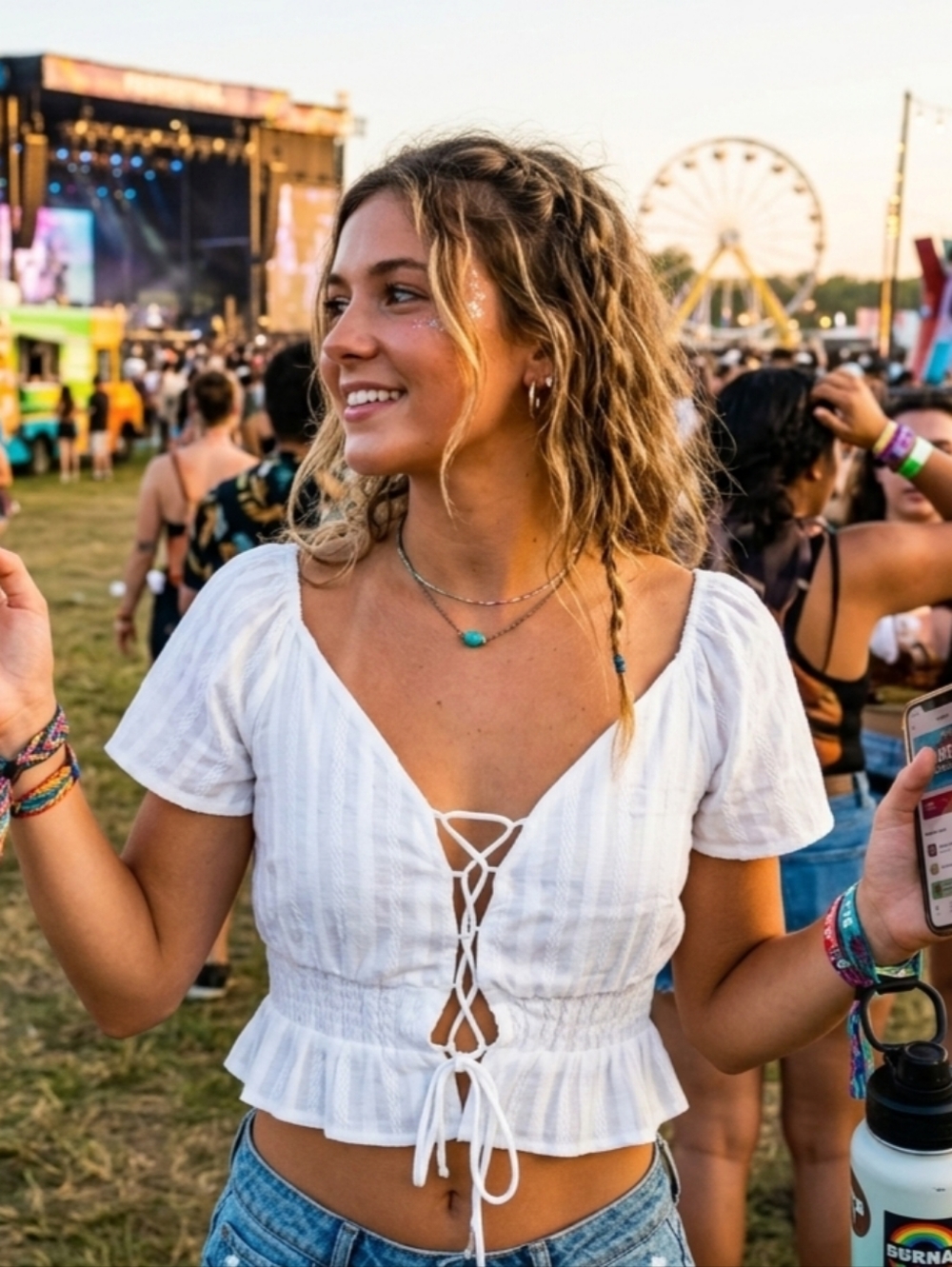 White Lace-up Crop Top